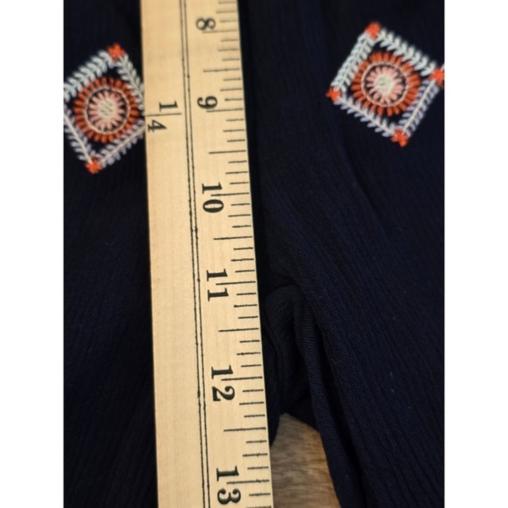 Sundance Navy Blue Embroidered Small Wide Leg Boho Pants Elastic Waist Gauzey - Picture 11 of 16